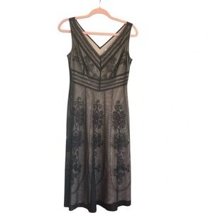 LOFT Elegant V-Neck Black Lace Overlay Dress